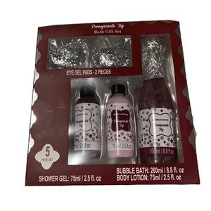 Pomegranate Fib Bath Set 5 Piece: Eye Pads, Shower Gel, Body Lotion, Bubble Bath